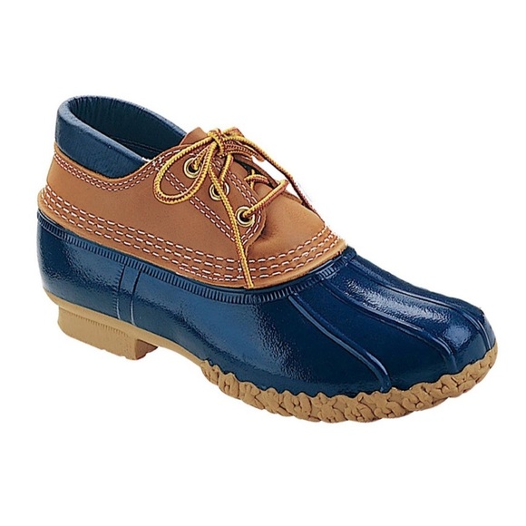 L.L. Bean Women’s Low Cut Duck Rain Boots Gumshoes Tan and Navy Size 9N - Picture 1 of 16
